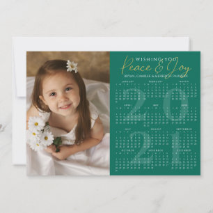 2021 Kalender Minimal PEACE JOY Foto Grön Julkort