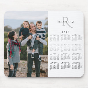 2021 Kalenderns Anpassningsbar Photo Monogram Namn Musmatta