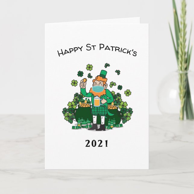 2021 karantän - lustig st patrick's day helgkort (Framsida)