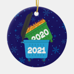 2021 Lustigt Dumpster Fire - jultomte Julgransprydnad Keramik
