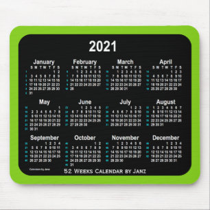 2021 Neon 52 veckor Kalender enligt Janz Gult Grö Musmatta