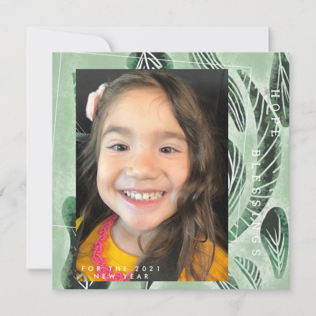 2021 Nyårs Botanisk Handritad Växt Grönska Kort (Framsida)