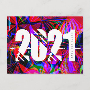 2021 Nyårs Trippy Liquid Bold-teckensnitt Rött Blå Vykort