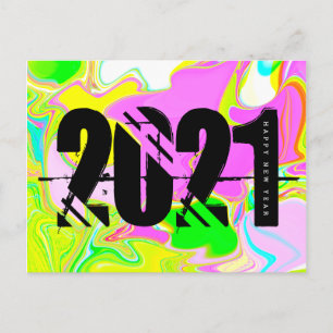 2021 Nyårs Trippy Neon Flytande Fet Font Vykort