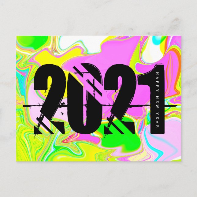 2021 Nyårs Trippy Neon Flytande Fet Font Vykort (Framsida)