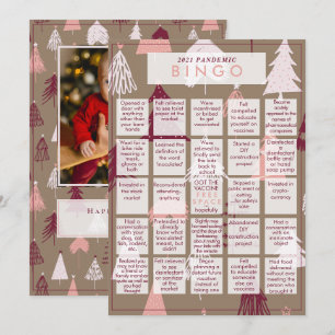 2021 Pandemin BINGO Cute Rosa Julfoto Träd Julkort