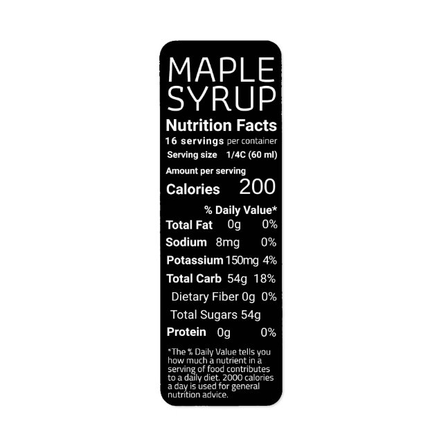 2021 Returadress Maple Syrup Nutrition Black Etikett (Framsidan)