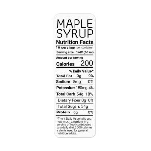 2021 Returadress Maple Syrup Nutrition White Etikett