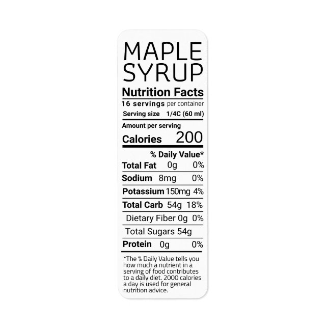 2021 Returadress Maple Syrup Nutrition White Etikett (Framsidan)