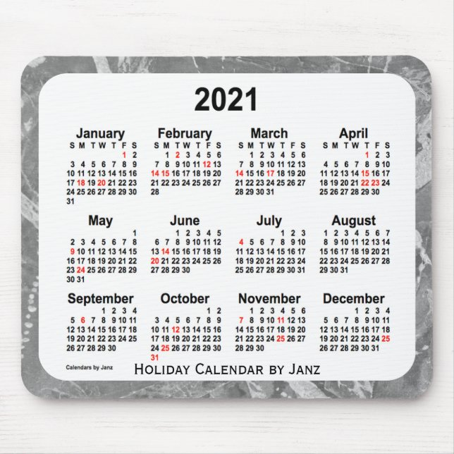 2021 Silver Art Calendar av Janz Mouse Pad Musmatta (Framsidan)