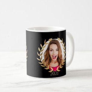 2021 Student Elegant Black Guld Photo Script Namn Kaffemugg