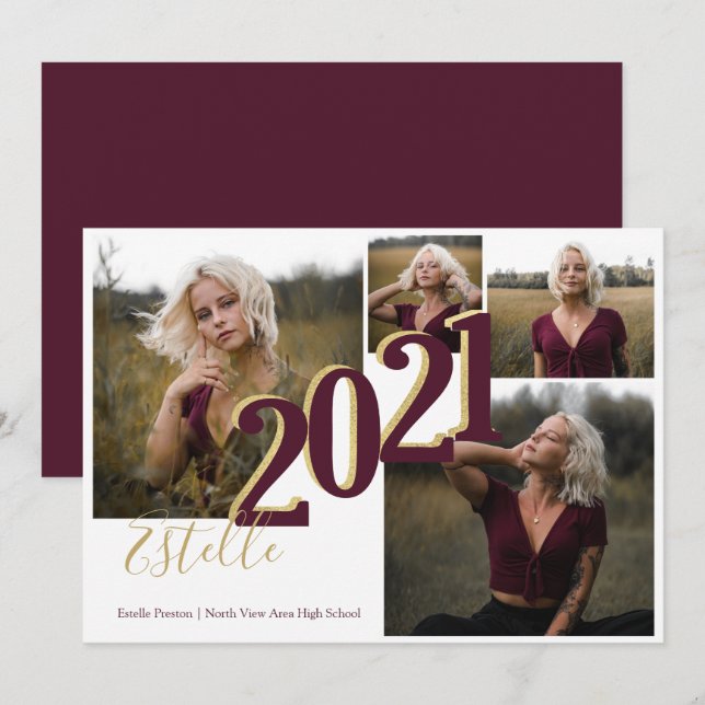2021 Studenten Collage Färg Option Inbjudningar (Fram/baksida)