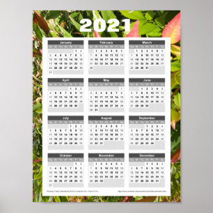 2021 Väggkalender. Gröna blad Poster