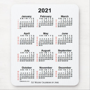 2021 Vit kalender för 52 veckor från Janz Musmatta