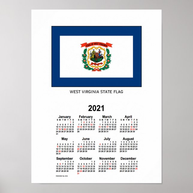 2021 West Virginia Flag Holiday Kalender av Janz Poster (Framsidan)