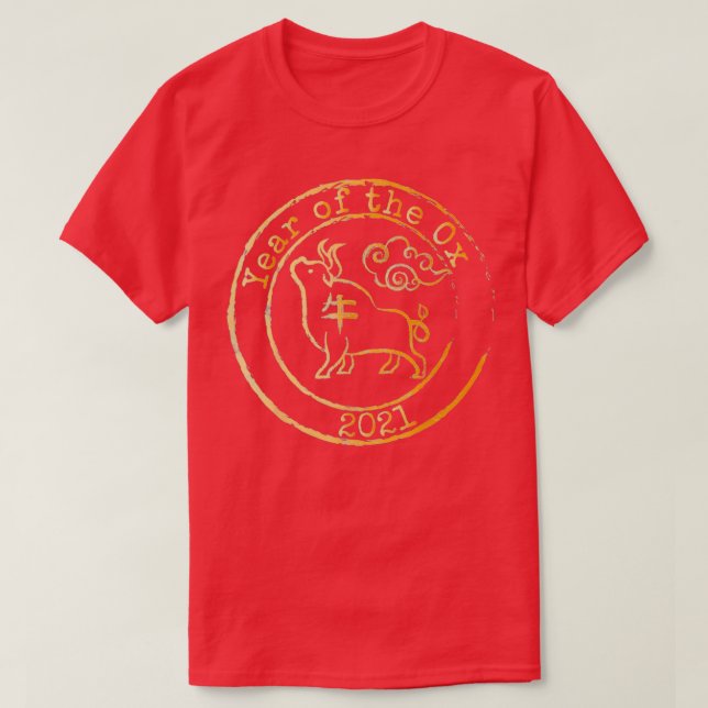 2021 Year Of The Ox Gift Stamp Style Lunar Chinese T Shirt (Design framsida)