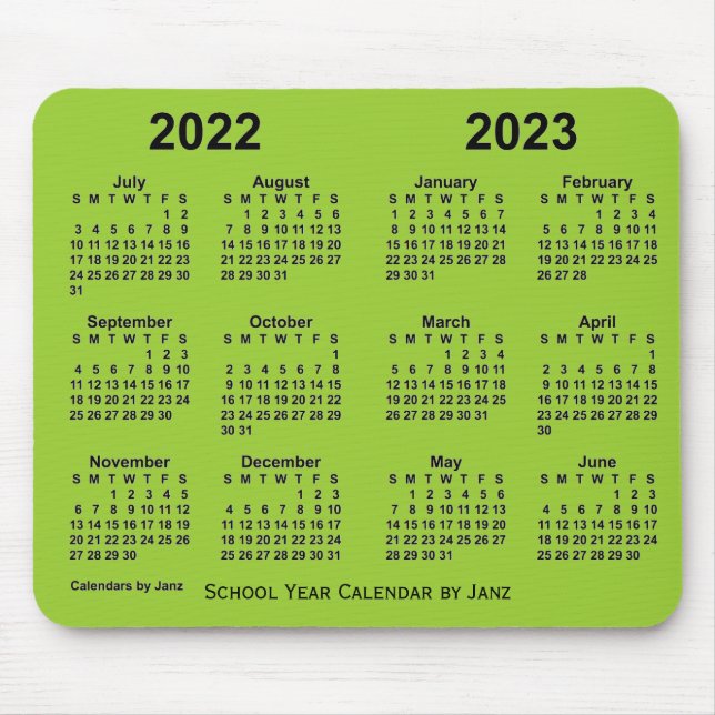 2022-2023 Skolårets gulgröna kalender från Janz Musmatta (Framsidan)