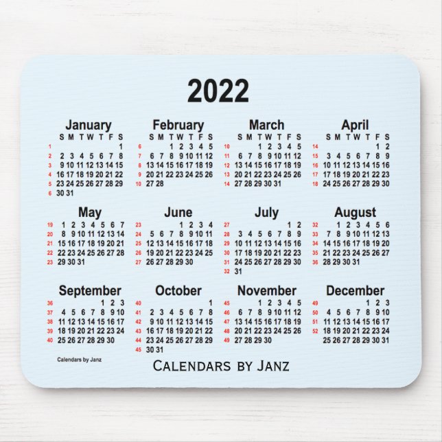2022 Alice Blue 52 veckors kalender från Janz Musmatta (Framsidan)