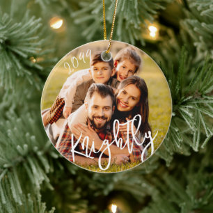 2022 Anpassningsbar Modern Script Family Photo Nam Julgransprydnad Keramik
