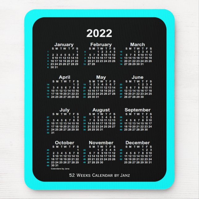 2022 Aqua Neon 52-veckorskalender från Janz Musmatta (Framsidan)