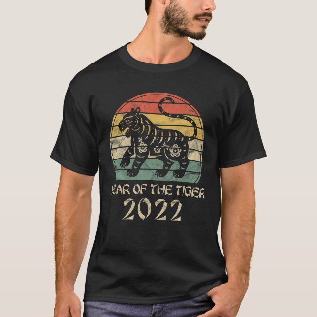2022 års år för tigergåendet Retro Sunset Chinese  T Shirt (Framsida)