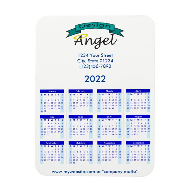 2022 års blåkalender i din Logotyp Magnet (Vertikal)
