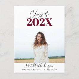 2022 års burgundi modern skriptklass, fotoklass vykort