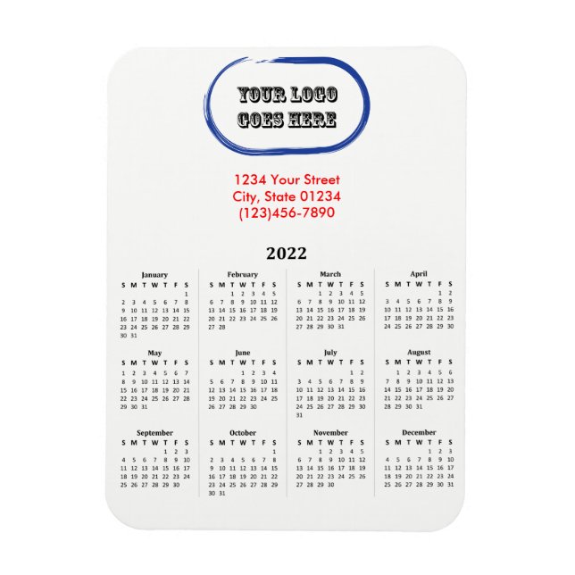 2022 års kalender för din Logotyp Magnet (Vertikal)