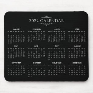 2022 års kalender för enkel Elegant, svart Mouse Musmatta