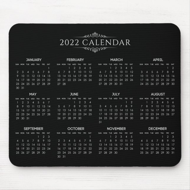 2022 års kalender för enkel Elegant, svart | Mouse Musmatta (Framsidan)