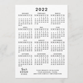 2022 års kalender - Fullt - vit svart, enkel, mini Program
