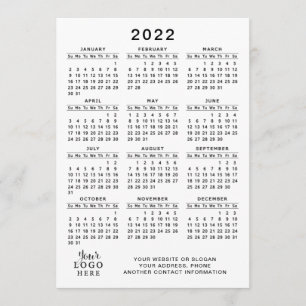 2022 års kalender - Fullt - vit svart, enkel, mini Program