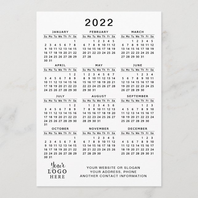 2022 års kalender - Fullt - vit svart, enkel, mini Program (Framsida)