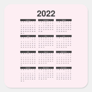 2022 års kalender på Blek Rosa Square-märket Fyrkantigt Klistermärke
