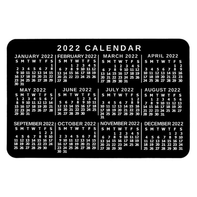 2022 års månadskalender Classic Black and White Magnet (Horisontell)