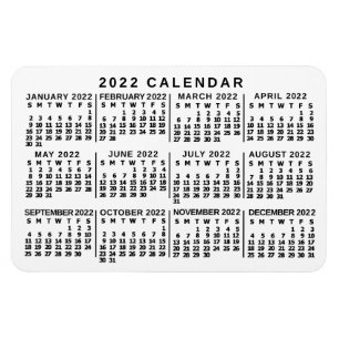 2022 års månadskalender Klassiskt vitt och svart Magnet