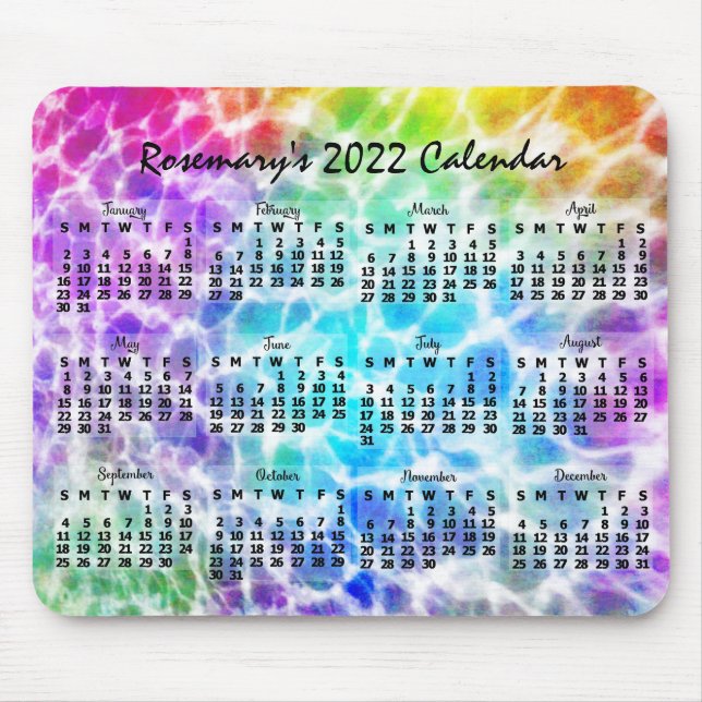 2022 års månadskalender Tiedye Hippie Rainbow Musmatta (Framsidan)