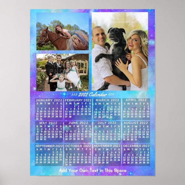 2022 Års Månatlig Kalender Boho Vattenfärg 3 Foto Poster (Framsidan)