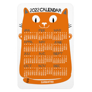 2022 års månatlig kalender Mid-Century Orange Kat Magnet