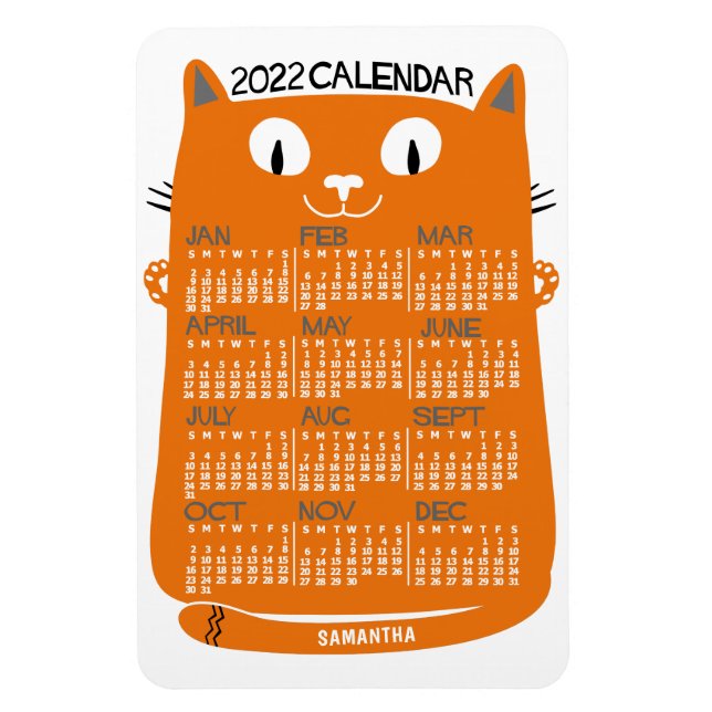 2022 års månatlig kalender Mid-Century Orange Kat Magnet (Vertikal)