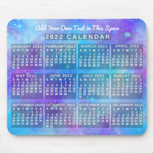 2022 års månatliga kalender - blå vattenfärgsstjär musmatta