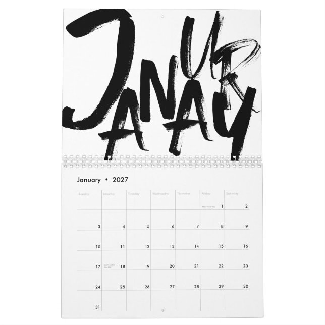 2022 års minimalistisk svartvit kalender för Abstr (Jan 2027)