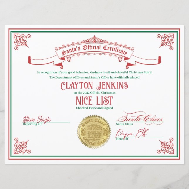 2022 års Santa Nice-lista (Framsida)