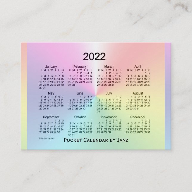 2022 års Shimmer Calendar av Janz Mighty Affärskor Visitkort (Framsida)