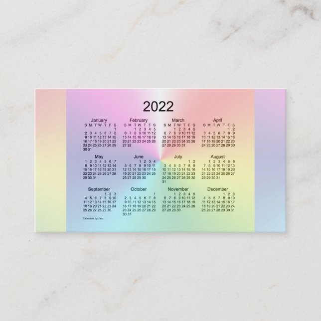 2022 års Shimmer-kalender från Janz-Affärskortet Visitkort (Framsida)