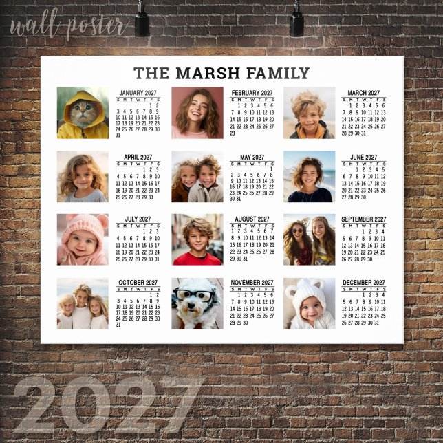 2022 års visningskalender för Fullt med 12 foton Poster (2027 Calendar Poster)