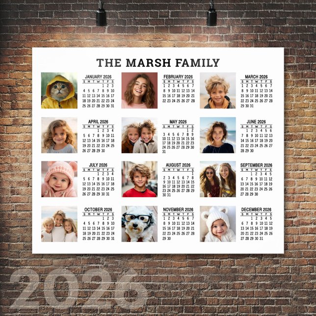 2022 års visningskalender för Fullt med 12 foton Poster (2026 Calendar Poster)