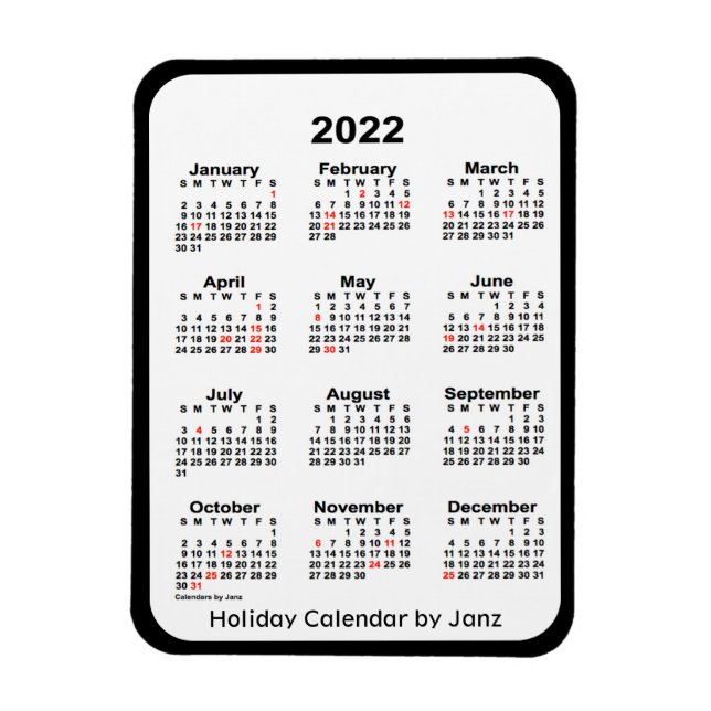 2022 Black Helgdag Calendar av Janz Magnet (Vertikal)