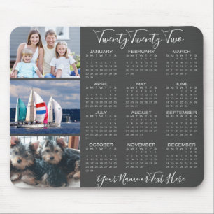 2022 Calendar 3 Photo Collage Snyggt Script Grått Musmatta