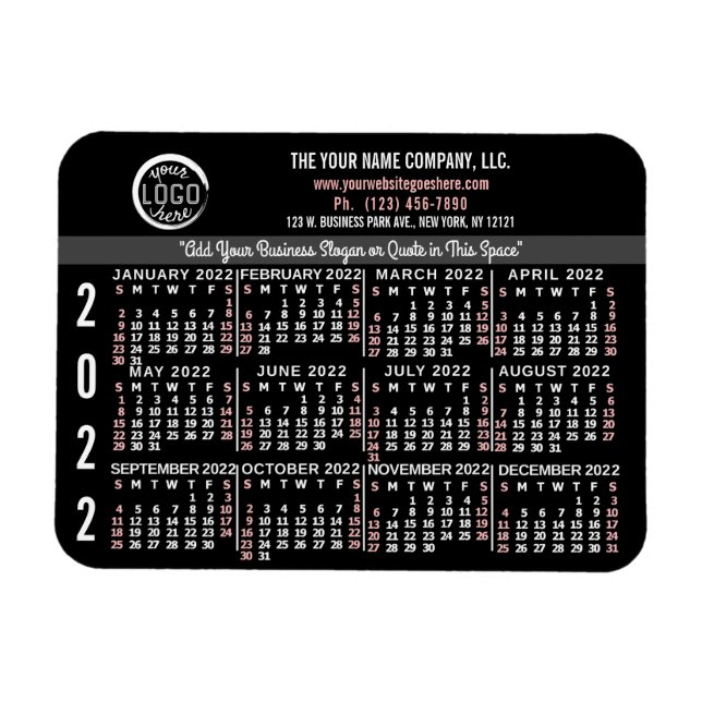 2022 Calendar Anpassningsbar Business Logotyp Namn Magnet (Horisontell)